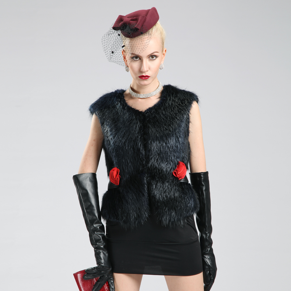2012 fur high quality women's beaver wool genuine leather strap vest outerwear slim