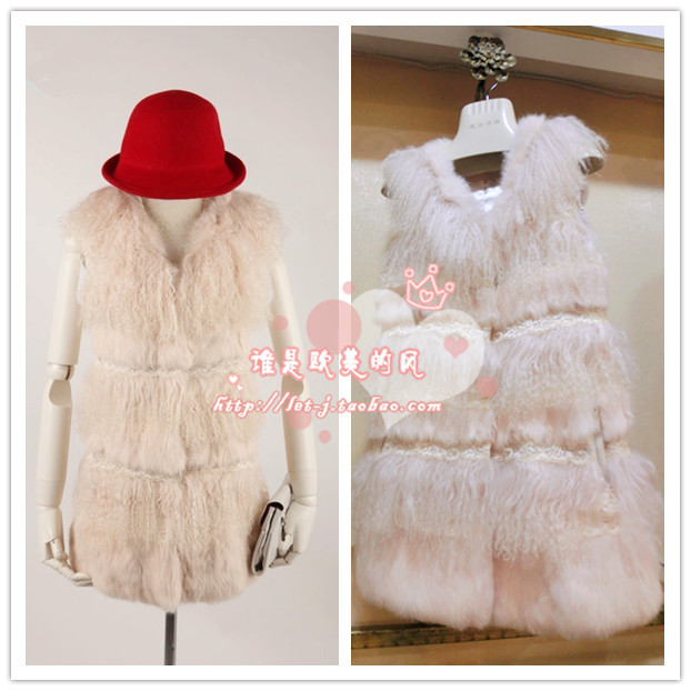 2012 fur lace patchwork beach wool rabbit fur overcoat haining fur vest