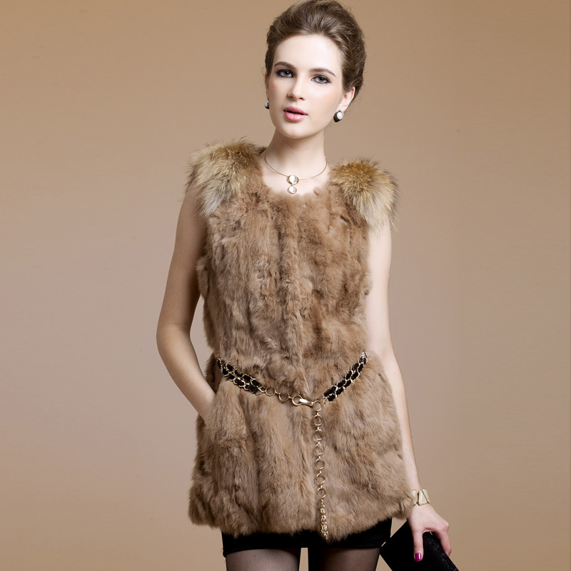 2012 fur vest rabbit sweater vest female medium-long sy8255