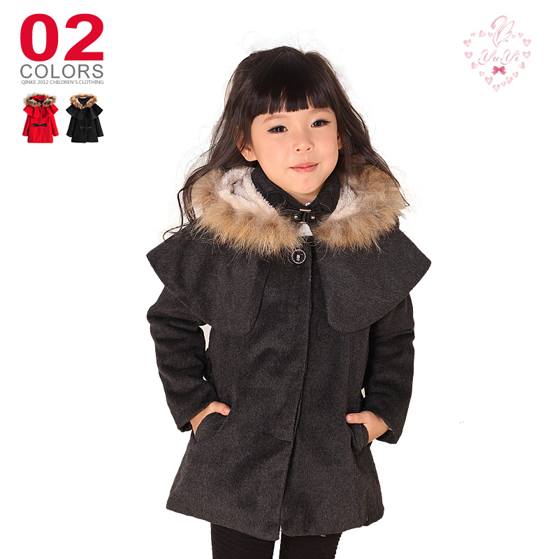 2012 gentlewomen children's clothing female child plus wool overcoat outerwear hooded
