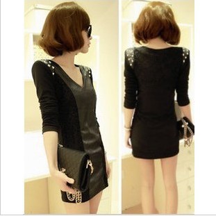 2012 gentlewomen elegant slim hip leather skirt basic skirt one-piece dress