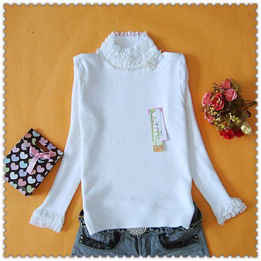 2012 gentlewomen lace decoration pearl paragraph knitted basic shirt sweater 9 (WC008)