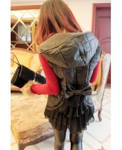 2012 gentlewomen medium-long cake chiffon leather plaid vest 2511