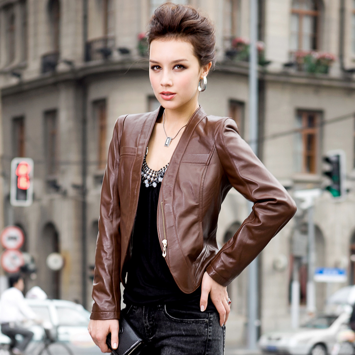 2012 genuine leather clothing female short design sheepskin genuine leather slim outerwear 1103