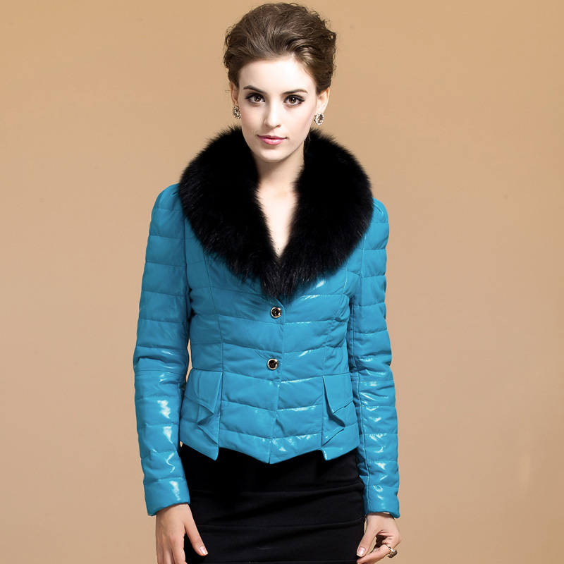 2012 genuine leather clothing female slim fox fur genuine leather down coat 1158