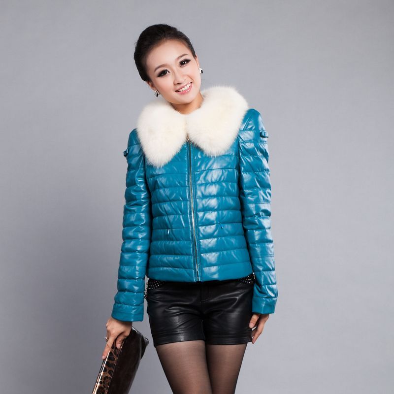2012 genuine leather clothing sheepskin female fur fox fur short design genuine leather down coat