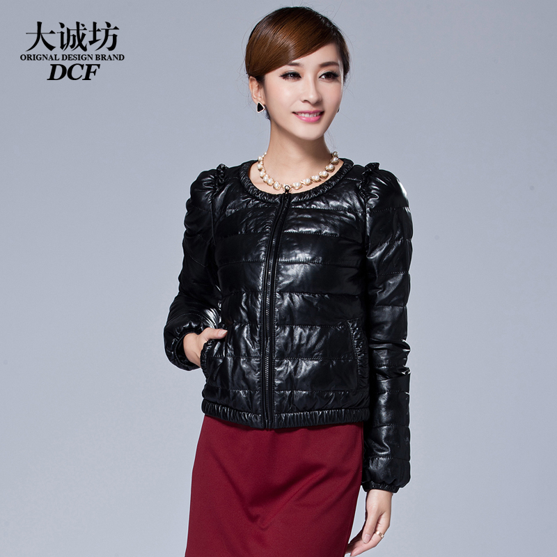 2012 genuine leather clothing sheepskin women's short design down coat women outerwear