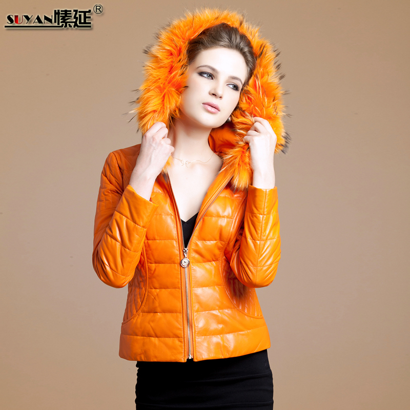 2012 genuine leather down coat female short design sheepskin genuine leather clothing female hooded sy8881