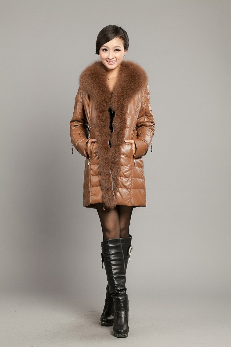 2012 genuine leather down coat leather clothing female medium-long outerwear sheepskin leather clothing fox fur