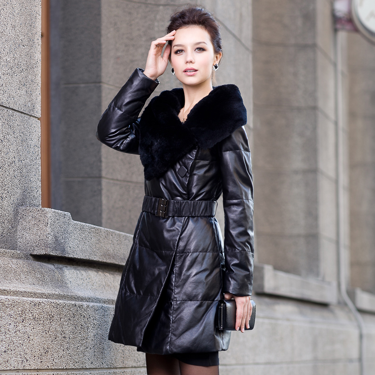 2012 genuine leather down coat medium-long genuine leather clothing female sheepskin rex rabbit hair lj103