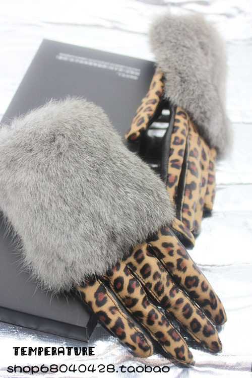 2012 genuine leather gloves winter women's thermal sheepskin gloves rabbit fur