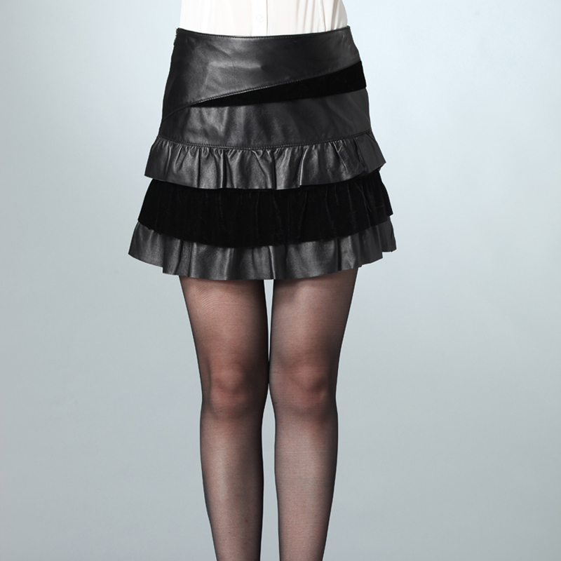 2012 genuine leather skirt sheepskin asymmetrical personality skirt