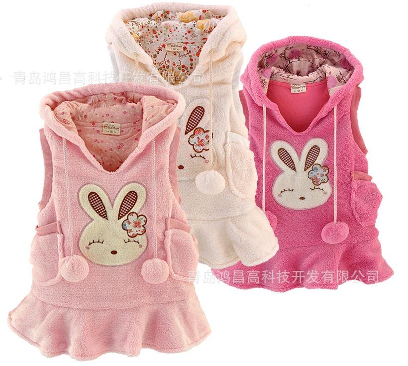 2012 girl tank dress litter rabbit waistcoat coral velvet fashion style warm 3 colors 5 sizes high quality A18