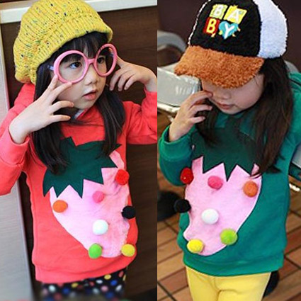 2012 girls autumn and winter baby strawberry sphere pullover fleece sweatshirt ,free shipping