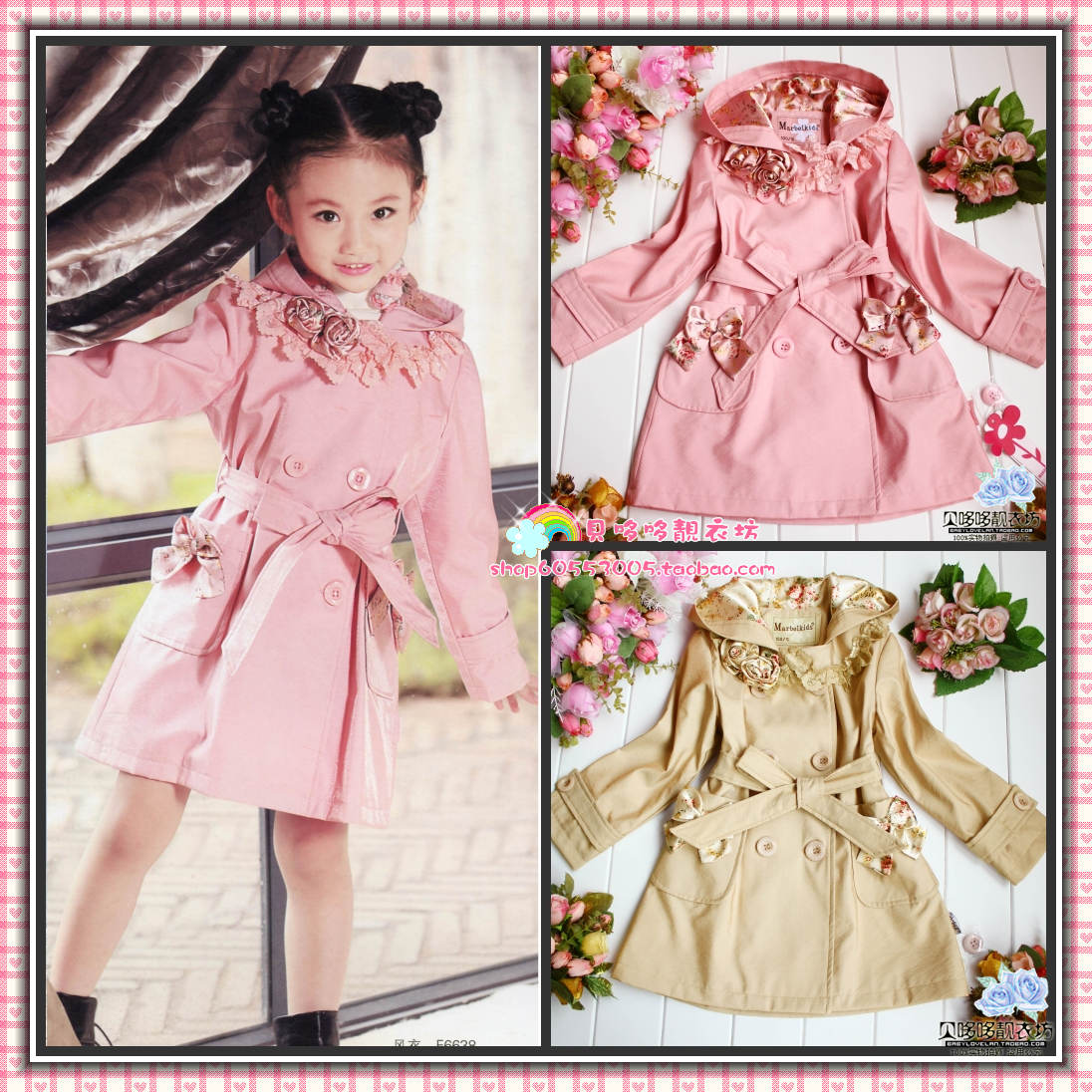 2012 girls clothing child lace with a hood fashion trench outerwear 6638