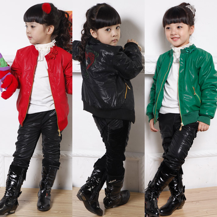 2012 girls clothing child PU heart leather jacket leather clothing outerwear