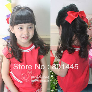 2012 girls clothing dress clothes short-sleeve T-shirt 100% cotton for 90~130cm free shipping wholesale drop shipping