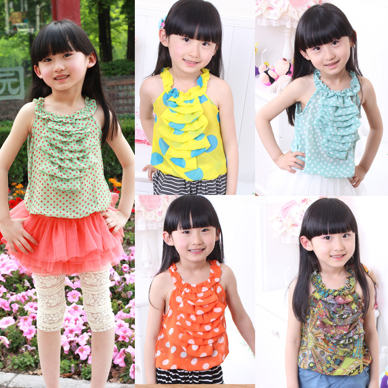 2012 girls clothing thin chiffon strapless spaghetti strap t-shirt sleeveless shirt k2211