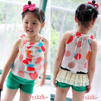 2012 girls clothing ultra-thin fashion chiffon spaghetti strap sleeveless top T-shirt baby vest cool