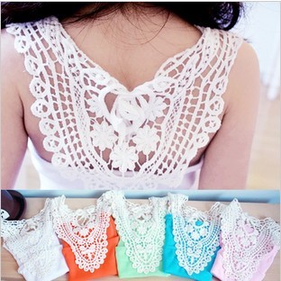 2012 girls summer clothing back crochet soft stripe all-match cotton vest sleeveless T-shirt