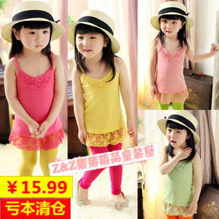 2012 girls summer clothing candy color 100% cotton thread lace sweep sleeveless vest