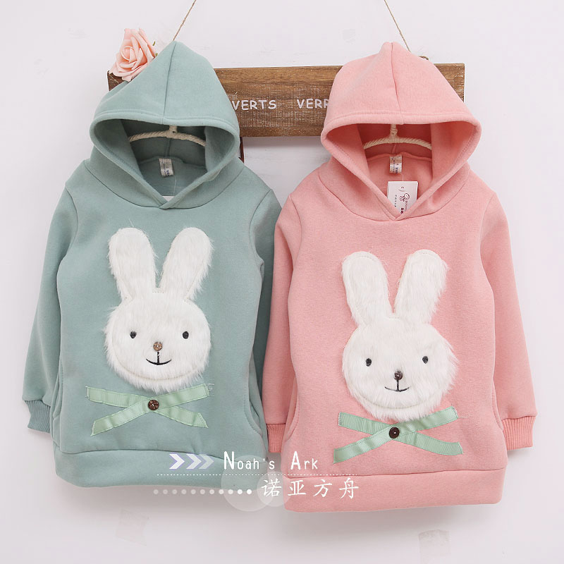 2012 girls winter autumn new arrival plush rabbit pullover with a hood sweatshirt  thicken ,free shipping