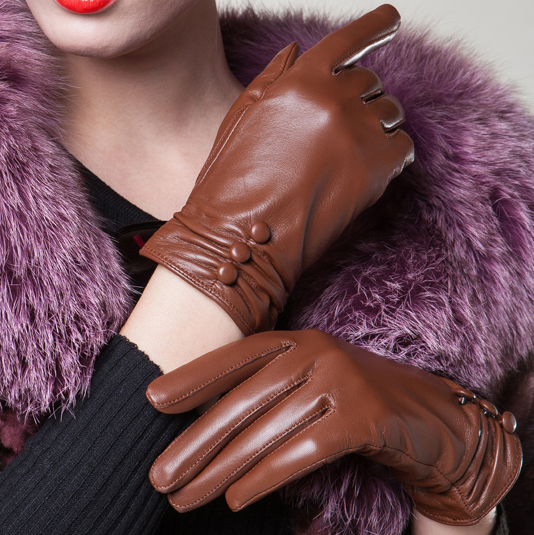 2012 gloves female genuine leather women's gloves thermal fashion button sheepskin gloves