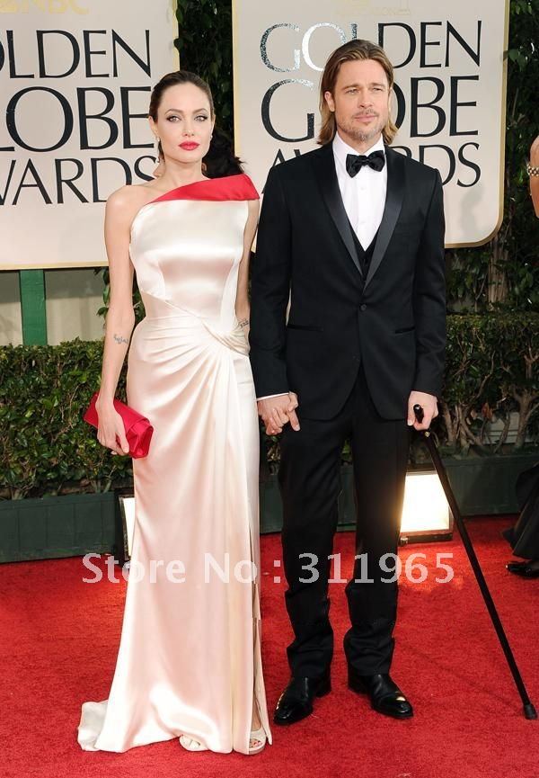 2012 Golden Globe Awards Angelina Jolie Strapless Pleated Floor Length Ivory Celebrity Evening Dresses Party Dresses Formal Gown