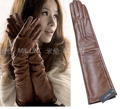 2012 haining winter new sheepskin leather and wool in warm lady's long pattern leather gloves