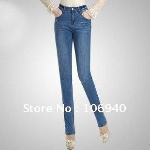 2012 han edition elastic big yards platoon to buckle tall waist show thin women's jeans pencil feet  pants  free shipping