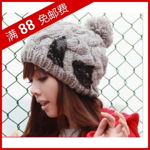 2012 hat female autumn and winter bow paillette knitted hat knitting wool cap large sphere knitted hat