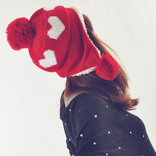 2012 hat female autumn and winter love ball knitted hat knitted hat ear protector cap