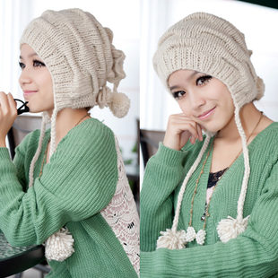 2012 hat women's autumn and winter reversible knitted hat ear protector cap muffler scarf