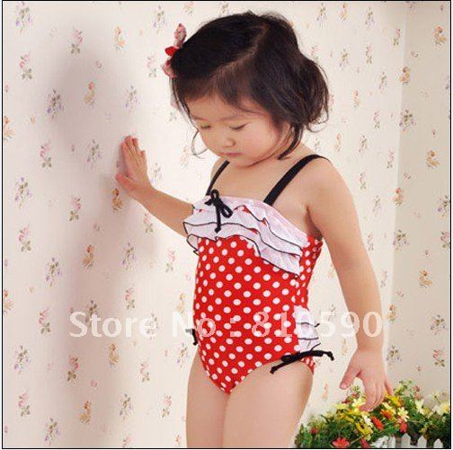 2012 High quality New Little cute girl's red lace round piece swimsuit Girl's,Swimming Wear, ,bikini.   ( 5 pieces/lot)
