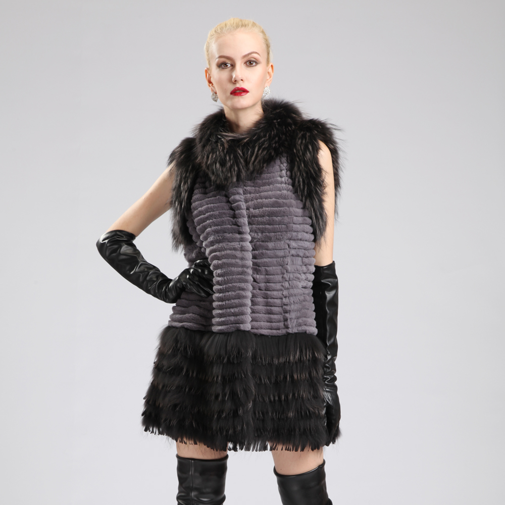 2012 high quality rex rabbit raccoon fur long design sleeveless vest one-piece dress fur