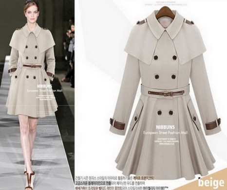2012 High Quality Star style poncho cape epaulette skirt trench outerwear beige Dark Blue