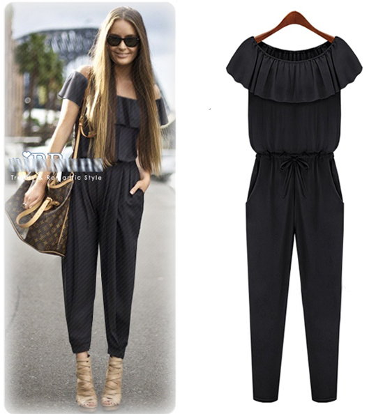 2012 high waist ruffle tube top lacing ladies' long jumpsuit fashion women's Jumpsuits