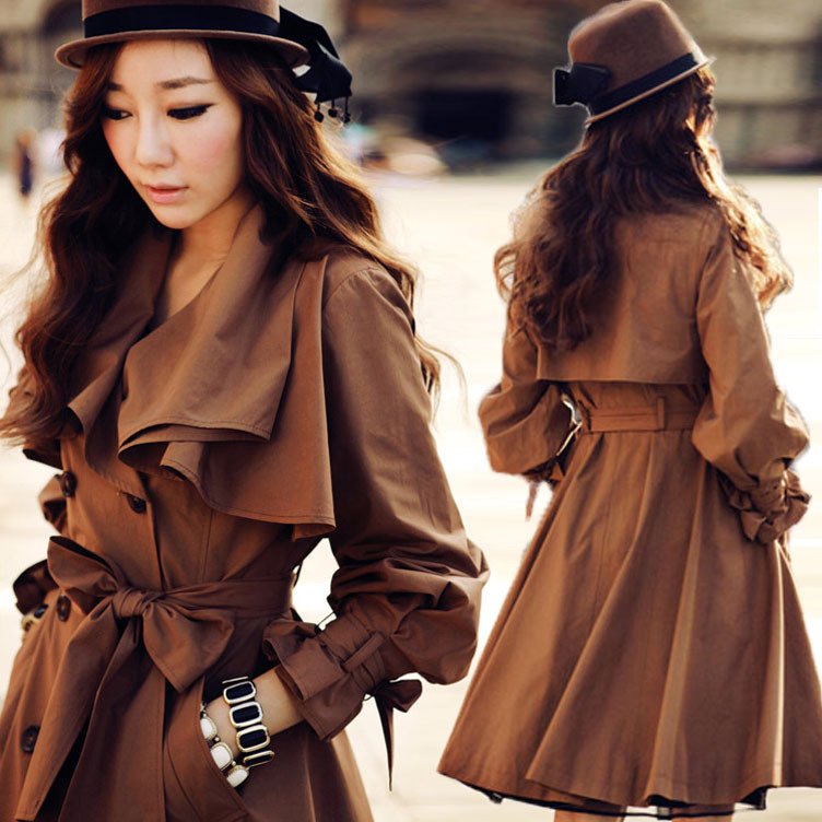 2012 Hitz Korean long-sleeved lapel boutique jacket women autumn skirt long section double-breasted coat