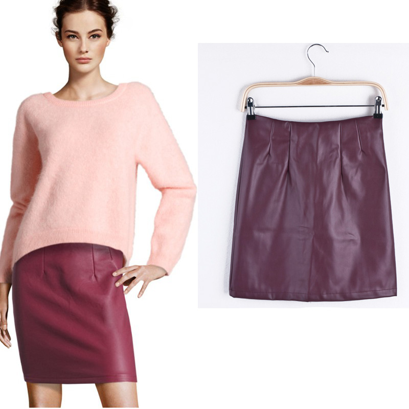 2012 hm fashion PU faux leather pencil skirt bust skirt