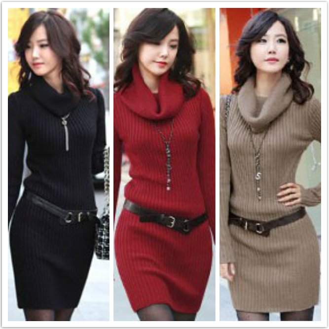 2012 Hot! 6 colors Winter dress ladies' thickening pullover slim long design basic sweater dress 0.65kg high quality-free gifts