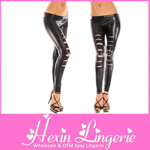 2012 HOT !Allure Cut Out Black Faux Leather Leggings LB13176 Free Size Fits Most + Free shipping