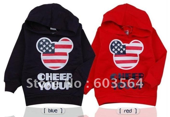 2012 hot sale 4pcs/lot girls boys mickey sweatshirts hoody childrens long sleeve navyblue USA flag hoodies top clothes
