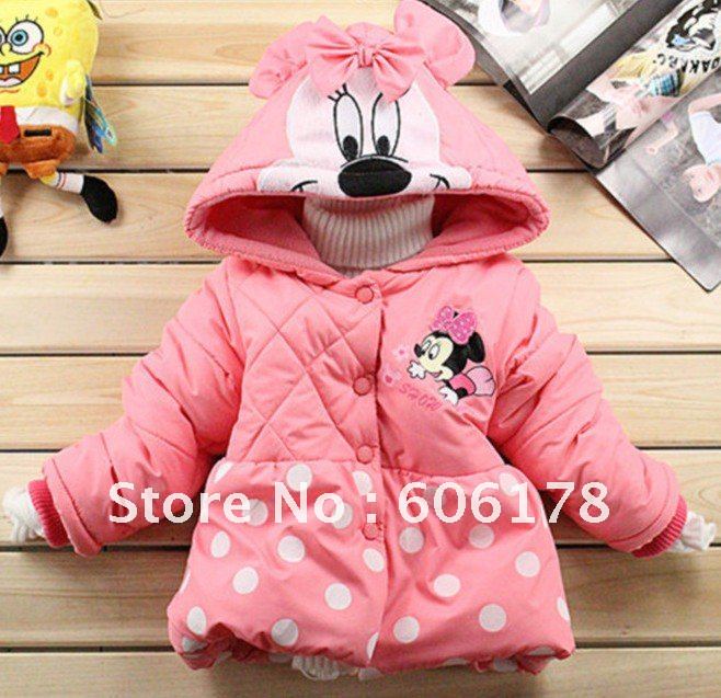 2012 hot sale baby girl cute cartoon &polka Dots winter coat coat kids tops/outwear 4pcs