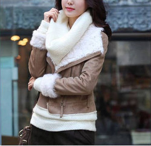 2012 hot sale excellent quality lamb wool lining collar women's buckskin leather winter outerwear jacket coat S-XL size