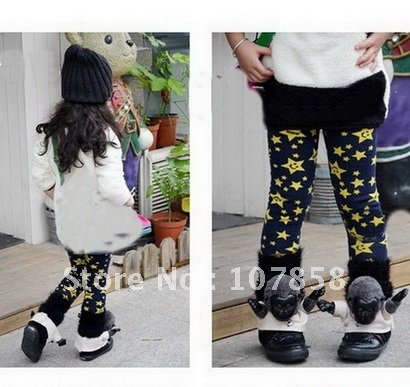 2012 HOT SALE Fashion Children's pants Girls plus velvet five-pointed star knitting Thicken Leggings Girl trousers Feet pant