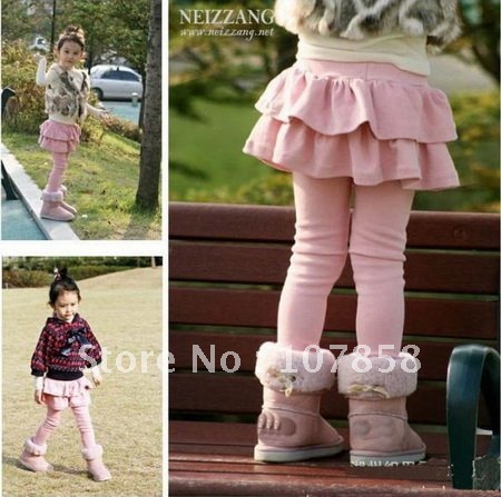 2012 HOT SALE Fashion Children's pants Girls plus velvet Lovely culottes Thicken Leggings Girl trousers Feet pant