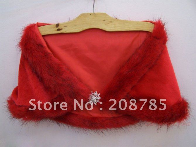 2012   Hot sale Free Shipping New Fashion GK Faux Fur Bridal Wrap Shawl Stole Tippet Red  Wedding Jackets