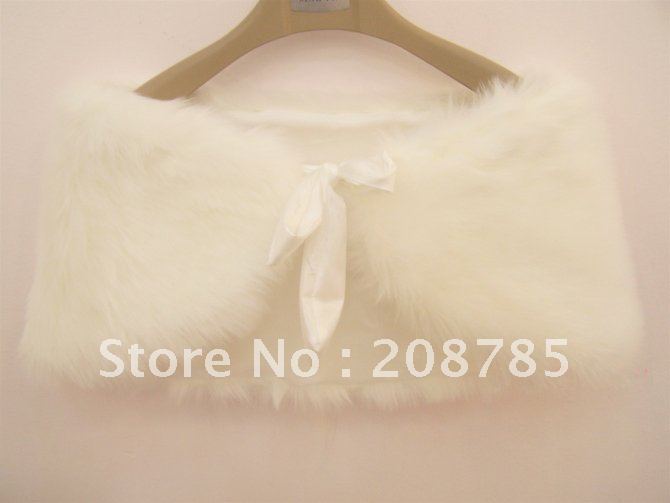 2012   Hot sale Free Shipping New Fashion Meters white artificial fur  Wedding Jackets and bow lace