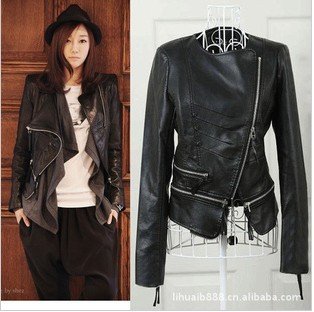 2012 hot sale locomotive leather lady's zipper coat leather PU coat women outerwear free shipping