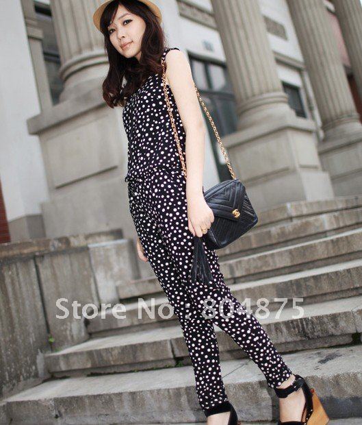 2012 hot-sale new fashion jumpsuit,jacket style,dot adornment,ladys' jumpsuit,Free shipping